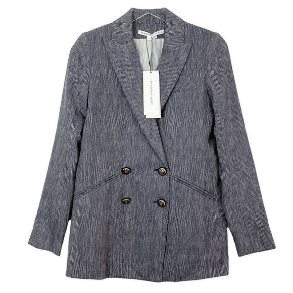 VERONICA BEARD Size 0 NWT Oria Dickey Jacket Blue White Herringbone Blazer - Picture 2 of 15